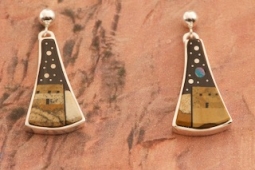 Navajo Artist Calvin Begay Starry Night in the Pueblo Sterling Silver Earrings